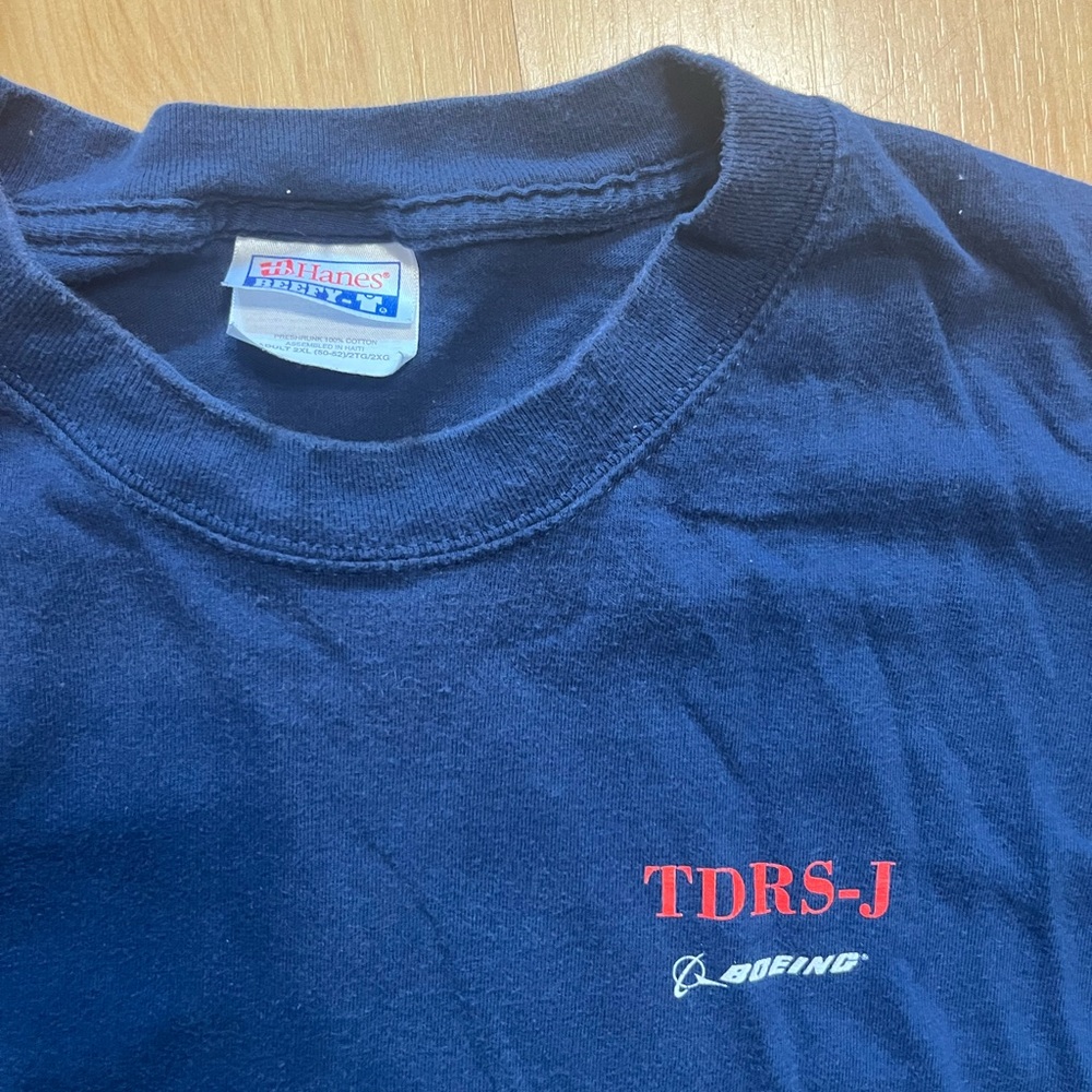 Hanes Beefy-T Navy Boeing T-Shirt with Red Logo